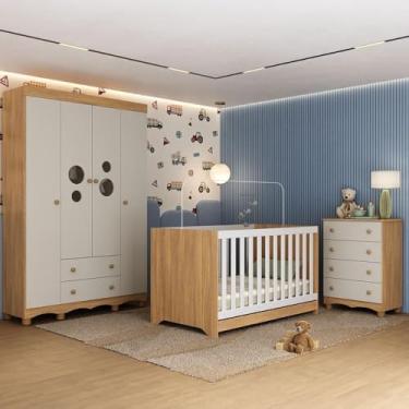 Imagem de Quarto de Bebê Completo com Berço Americano 3 em 1 Suspiro Multimóveis Mp4620 Madeirado/off White
