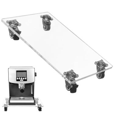 Imagem de Bandeja retangular de acrílico com rodinhas e 4 clipes fixos, base de 12 x 20 cm para uso em eletrodomésticos, panelas e bancadas