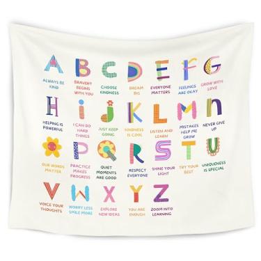Imagem de WARDOS Tapeçaria inspiradora do alfabeto, tapeçaria infantil boho, tapeçaria para parede, alfabeto ABC, inspirador, educativo, cobertor de parede para quarto de crianças, berçário, sala de aula, 127 x