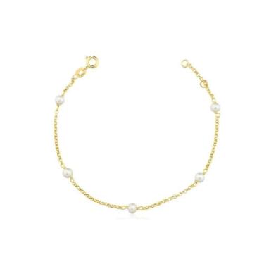 Imagem de Pulseira De Ouro 18k Perolas 3mm Infantil - ZELLO JÓIAS