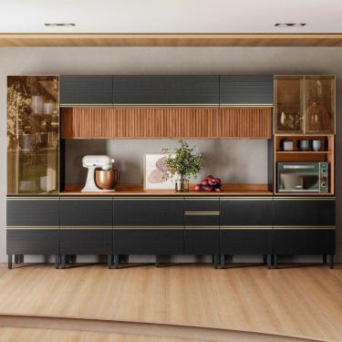 Imagem de Cozinha Completa 370cm X 218,5cm Aéreo Mdf Tq E Crt 8 Peças Proença Nogueira-carbono Prime