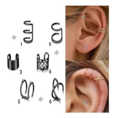 Imagem de Kit 6 Brincos Feminino Piercings Pressão Aço Cirúrgico Black - TOTAL