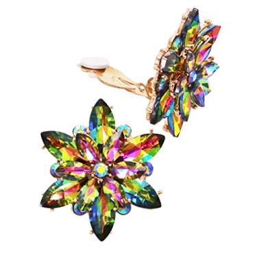 Imagem de Rosemarie & Jubalee Brincos femininos deslumbrantes com clipe de flor de strass de cristal, 4 cm (tom dourado de cristal vitrail arco-íris), Metal Vidro, Cristal