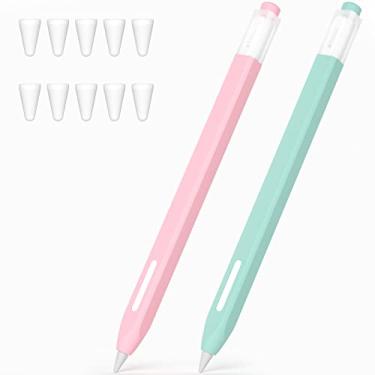Imagem de JOOSKO Pacote com 2 estojos compatíveis com Apple Pencil Pro e 2ª geração, capa de silicone antiderrapante, carregamento magnético e clique duplo (rosa, azul claro)