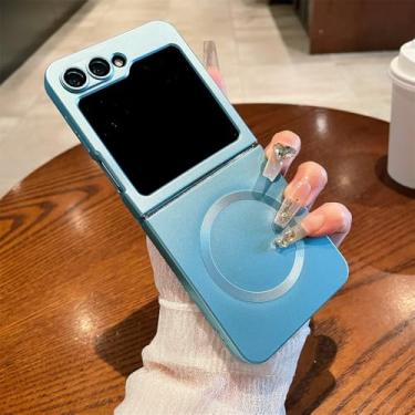 Imagem de Capa de telefone magnética de luxo lisa metálica para Samsung Z Flip 6 5 4 3 Flip5 ZFlip5 Flip3 Flip6 capa de proteção de lente completa, azul serra, para Samsung Z Flip 6