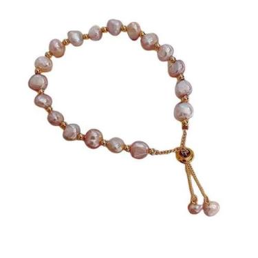 Imagem de Pulseira Pérola Rose Bola Bolinha Dourada Fecho Detalhes - Geral