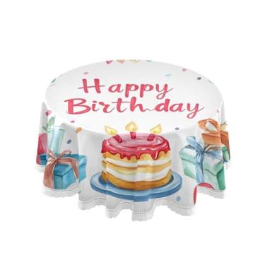 Imagem de SEHANY Toalha de mesa redonda para festa de feliz aniversário de 152 cm, tecido lavável sem rugas, toalha de mesa redonda com decoração de renda para decoração de aniversário de restaurante
