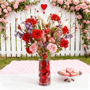 Imagem de OBDXZHC 6 peças de palitos artificiais de 43 cm para Dia dos Namorados em forma de coração, flores falsas, rosas, galhos, para o dia dos namorados, à luz de velas, jantar, casamento, aniversário