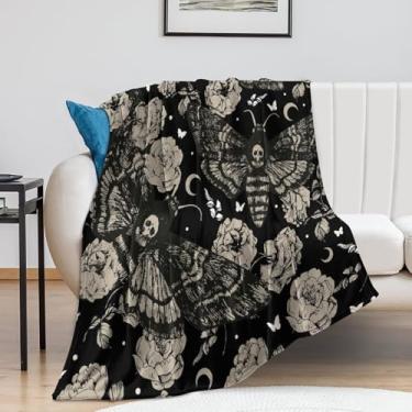Imagem de Cobertor gótico de mariposa, retrô, preto escuro, bege, borboleta, rosa, estampa floral, macio, quente, felpudo, coberturas de flanela para sala de estar, quarto, poltrona, acampamento, viagem