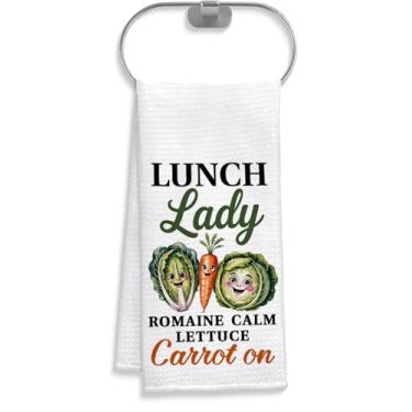Imagem de Toalha Lunch Lady Romaine Calm Lettuce Cenoura - Trabalhadora Jantar Senhora Cozinhando Toalha de Chá Colega de Trabalho - Presentes para Ocasiões Especiais - Amante de Vegetais - Presente de Abertura