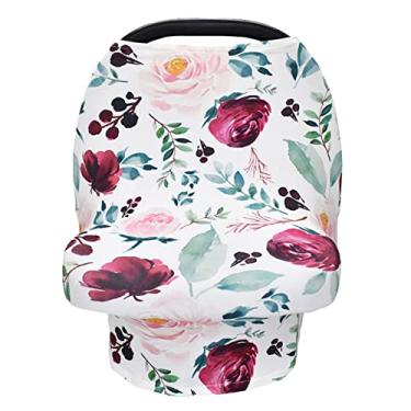 Imagem de CUOFYUNL Capa para carrinho de bebê 4 em 1, capa para carrinho de bebê, amamentação, lenço, avental (Flores rosa + tiras grossas)