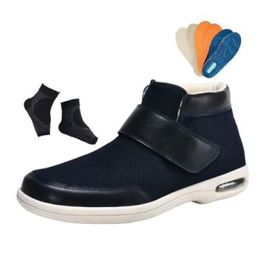 Imagem de Sapatos Edema Diabético Idosos Ao Ar Livre, Sapatos Ortopédicos De Cano Alto Para Homem Ajustáveis ​​e Respiráveis ​​para Edema Diabético Inchado, Casa Extra Confortável Interior(Dark blue,44 EU)