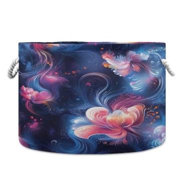 Imagem de WELLDAY Cesta de corda de algodão flores abstratas cesta de lavanderia de bebê para sala de estar, lavanderia, berçário, travesseiros, decoração de casa