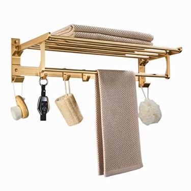 Imagem de Toalheiro cabide de toalha adesivo suporte de toalha de parede barra de toalha com gancho sem broca espaço dobrável alumínio para banheiro banheiro, dourado, 60 cm ferragens de banheiro/branco/60 cm