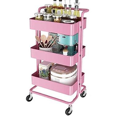 Imagem de Carrinho utilitário de 3 andares, multifuncional, organizador de prateleira, carrinho de armazenamento com alça e rodas bloqueáveis para casa, cozinha, banheiro, lavanderia, escritório