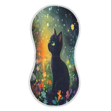 Imagem de xigua Conjunto de 1 pano de musselina de gato preto fofo para arroto, panos super macios e absorventes, roupas de arroto de algodão para chá de presente para recém-nascidos, bebês meninas e meninos
