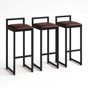 Imagem de Kit 3 Banquetas Corino Ferro Cozinha Balcão Alta Bistro Marrom