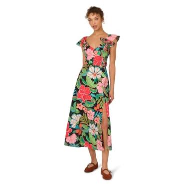 Imagem de Adrianna Papell Vestido midi com estampa floral 3D, preto multi, Preto Multi, 38