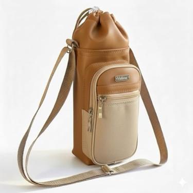 Imagem de Bolsa Térmica (CARAMELO COM BEGE) GALANTE para Garrafa de 750 ML em Couro Sintético - Coleção Cores VERÃO 2026