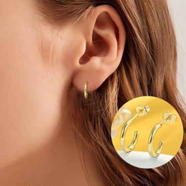 Imagem de Brincos de argola abertos banhados a prata/ouro para mulheres, brincos pequenos de ouro, brincos de argola grossa, standard, Latão, Sem pedra preciosa