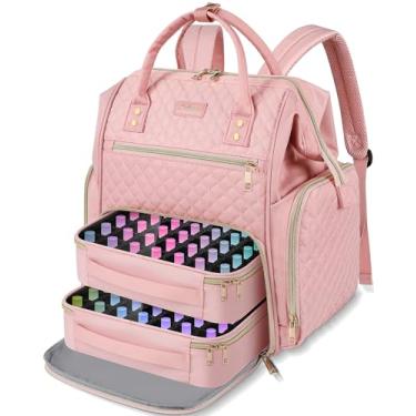 Imagem de Awlcaw A mochila organizadora grande de esmalte comporta mais de 70 garrafas (15 ml), lâmpada UV para unhas, organizadores de unhas e armazenamento com 2 bolsas removíveis, serve para ferramentas de