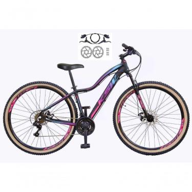 Imagem de Bicicleta Feminina Aro 29 Ksw Mwza 24v Freios Disco Hidráulicos Garfo Suspensão Pneu Faixa Bege - Preto-pink-azul