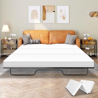 Imagem de Bootuu Substituição de colchão de sofá de espuma viscoelástica de 10 cm x 147 cm para sofás Queen com capa removível e lavável na máquina, colchão dobrável 25D de alta resiliência