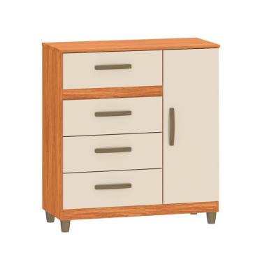 Imagem de Cômoda Leme 1 Porta 4 Gavetas Cinamomo e Off White