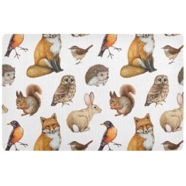 Imagem de Capacho personalizado raposa fofo animais da floresta pássaros Halloween bonito tapete de entrada à prova d'água tapetes antiderrapantes para casa lavável 81 cm x 50 cm