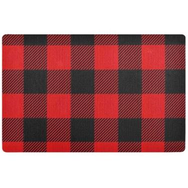 Imagem de TSENQUE Tapete xadrez de lenhador vermelho e preto personalizado, tapetes fofos à prova d'água, decoração de varanda de outono tapetes de entrada laváveis para dentro de casa 81 x 50 cm