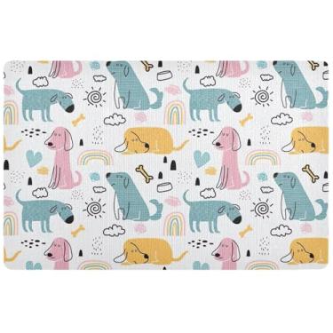 Imagem de TSENQUE Tapete de porta personalizado infantil engraçado com estampa de cães externos para entrada externa tapete externo tapete absorvente de cozinha antiderrapante lavável 81 cm x 50 cm