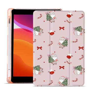Imagem de MAYCARI Capa de Natal para iPad A16 de 11 polegadas 2025 com suporte para lápis, desenho original de Papai Noel, árvores de Natal, capa protetora traseira de TPU macio para iPad 10ª geração Auto Sleep
