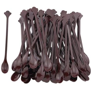 Imagem de ZZLZX 100 peças de colheres de café marrons descartáveis de plástico mini colheres de mexer 13 cm/5,1 polegadas agitadores de coquetel de grau alimentício para colher geleia de iogurte e condimentos