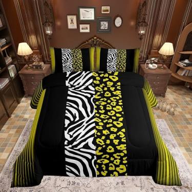 Imagem de Castle Fairy Jogo de cama com estampa de animais selvagens, amarelo ombré, preto, todas as estações, conjunto de edredom completo com 2 fronhas, conjunto de edredom leopardo zebra, decoração de quarto