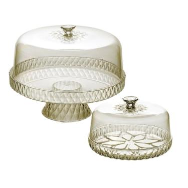 Imagem de Conjunto Queijeira Glamour e Boleira Alta Glamour – Cristal PS Facetado Para Mesa