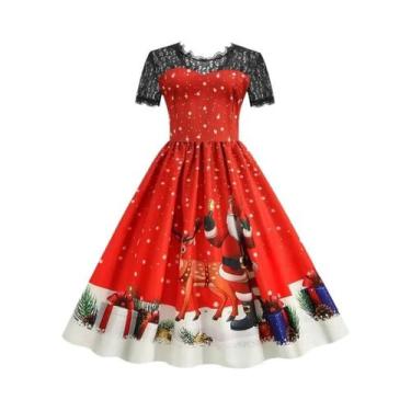Imagem de Vestido De Festa Vintage De Natal plus Size Com Renda, Manga Curta, El