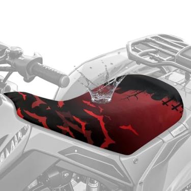 Imagem de Brosoneto Capa de assento para quadriciclo de Halloween Red Black Bats 63 × 25 cm capa de assento de quatro rodas impermeável respirável compatível com Polaris Sportsman Polaris Scrambler Honda