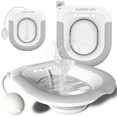 Imagem de Bacia para Banho de Assento, Dobrável com Função de Descarga, Adequado para Pessoas com Problemas de Mobilidade, Adapta-se à Maioria Das Sanitas Padrão, Fácil de Limpar (Cinza)