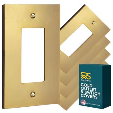 Imagem de Rio Salto Forge Collection Capa de tomada de parede de metal escovado dourado ou capa de interruptor de luz, capas de interruptor basculante, plugue decorador, placa de parede, capas de tomada