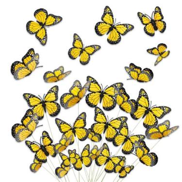 Imagem de HSONAIGEE 48 peças de adesivos de PVC Yellow Monarch Butterfly de 12 c
