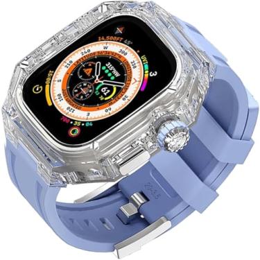Imagem de VEVEL Capa de relógio transparente de cristal de 49 mm, fecho de relógio de silicone, kit de modificação para Apple Watch Series Ultra 8 2 49 mm, capa de relógio transparente de policarbonato rígido
