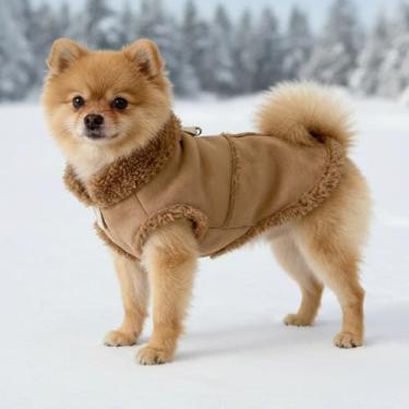 Imagem de Jaqueta de inverno para cães, casaco de camurça forrado com sherpa quente para animais de estimação, casaco aconchegante para gatos para clima frio