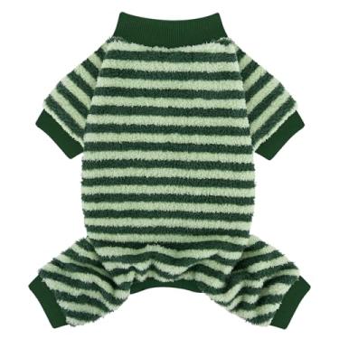 Imagem de XPUDAC Suéter listrado de lã para cães, roupas de inverno para cães pequenos, médios, meninas, meninos, roupas para clima frio, verde listrado, G