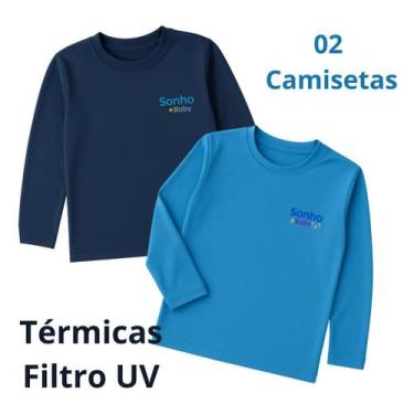 Imagem de Kit 02 Camisetas Térmicas Bebê Unissex - Sonho & Baby, Azul com marinh