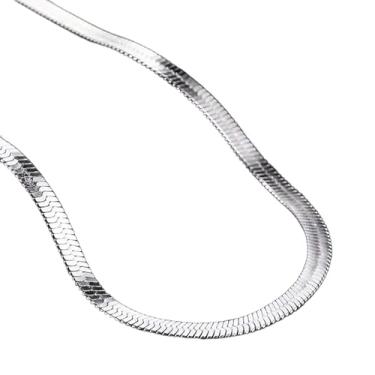 Imagem de Colar Fita Laminada Masculino 45cm Prata Aço Inox Cirúrgico 4mm Antialérgico com Fecho Antifurto