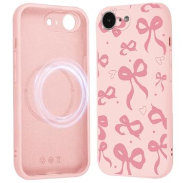 Imagem de Vulfwela Capa de telefone fofa com laço de coração coquete para iPhone 16e capa magnética de 6,1 polegadas, compatível com Magsafe, capa de padrão de laço estético capa de proteção de silicone líquido