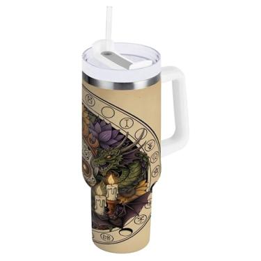 Imagem de SEHANY Copo Skull Gothic de 1,134 g com alça, copo isolado de aço inoxidável de parede dupla, à prova de vazamento, caneca de café isolada para viagem, cabe no suporte de copo de carro