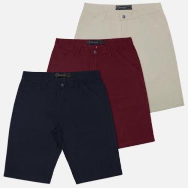 Imagem de Kit 3 Bermuda Masculina Sarja Casual Coloridas - Tootexas, Azul, Vinho