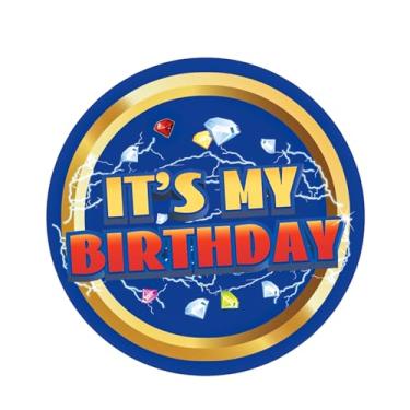 Imagem de Broche de botão de feliz aniversário com tema de desenho animado redondo It's My Birthday para decoração de fantasia de festa infantil menino menina