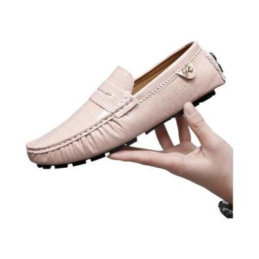 Imagem de Mocassins Masculinos De Couro Envernizado Com Estampa De Crocodilo Est